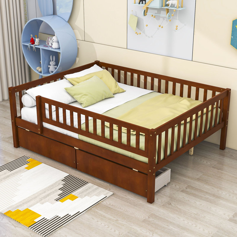 Wood Daybed with Two Drawers and Slats, Full, Walnut