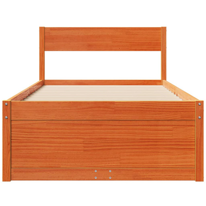 Losurdo Solid Wood Bed, Wax Brown, UK Small Single - DE 75 x 190 cm