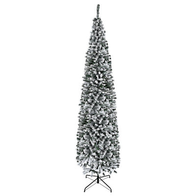 Tall Unlit Snow-Flocked Slim Artificial Christmas Tree
