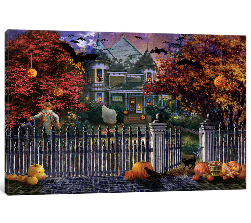 «Halloween House» par Nicky Boehme - impression sur toile tendue, H 26 po x l 40 po x P 1,5 po, Toile tendue, Pas de tapis