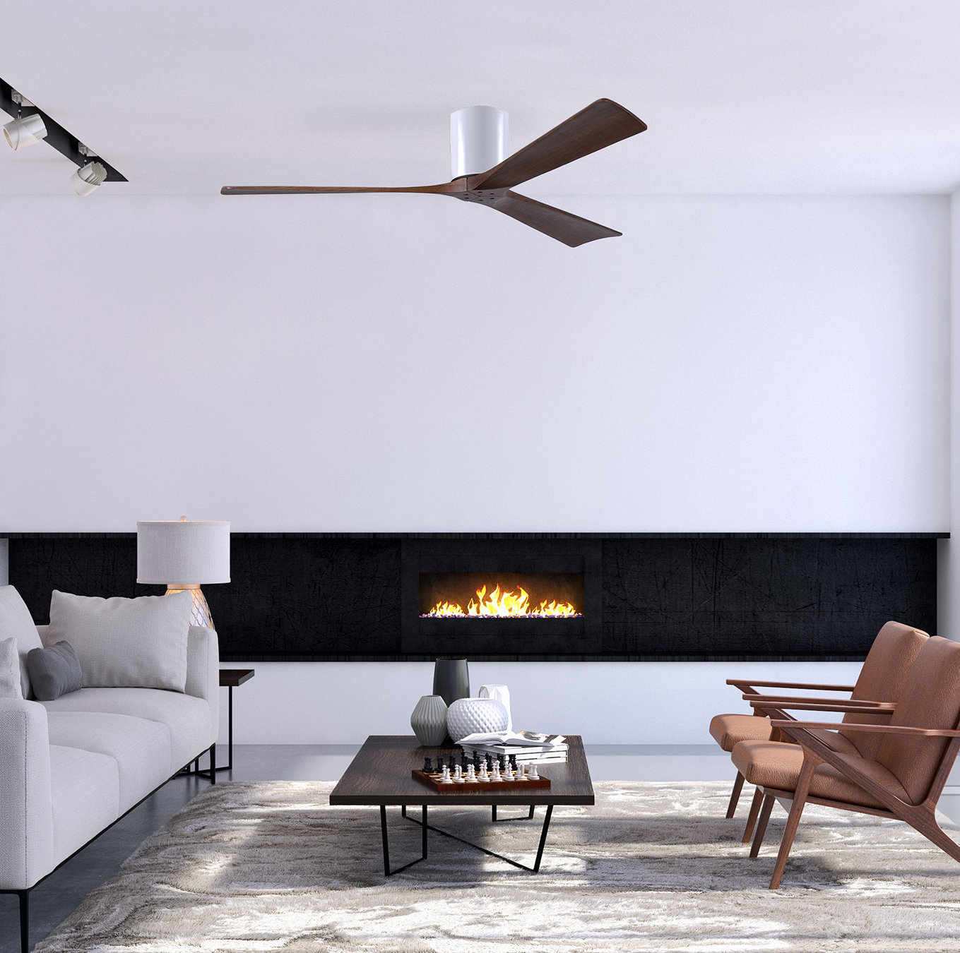 Olivier Ceiling Fan, Gloss White, 60", Walnut Tone