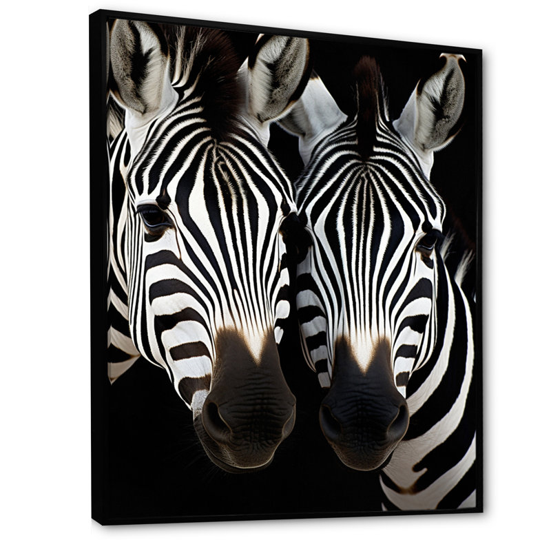 Portrait de zèbre noir et blanc en duo, H 20 po x l 12 po x P 1 po, Noir, noir, noir, noir