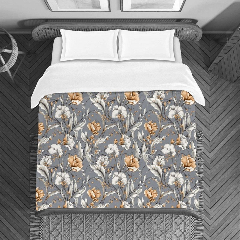 Machine Printed Duvet Cover, Twin Duvet Cover, Brown/Gray