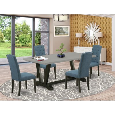 Ainagul 5-Pc Dining Room Table Set - 4 Dining Room Chairs And 1 Modern Cement Wooden Dining Table Top With Button Tufted Chair Back - Wire Brushed Bla -  Winston Porter, CFE853F3316B490C8A36D5B8B1A90DF2
