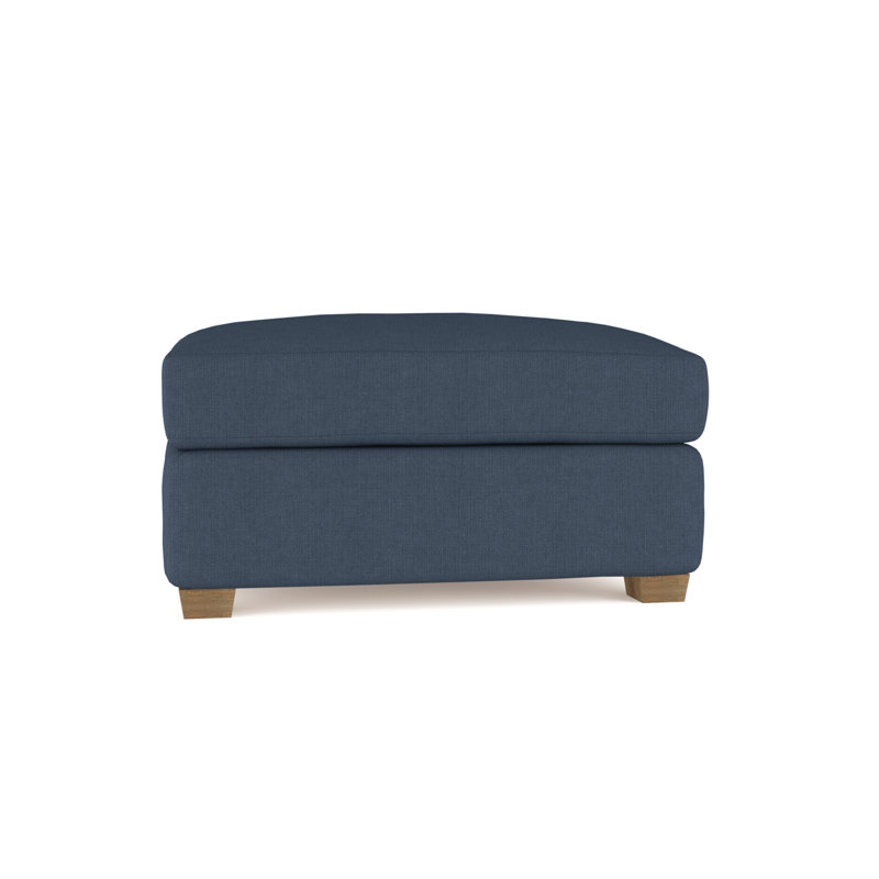 Thompson Upholstered Ottoman, Box Weave Linen Bluebell, Weathered