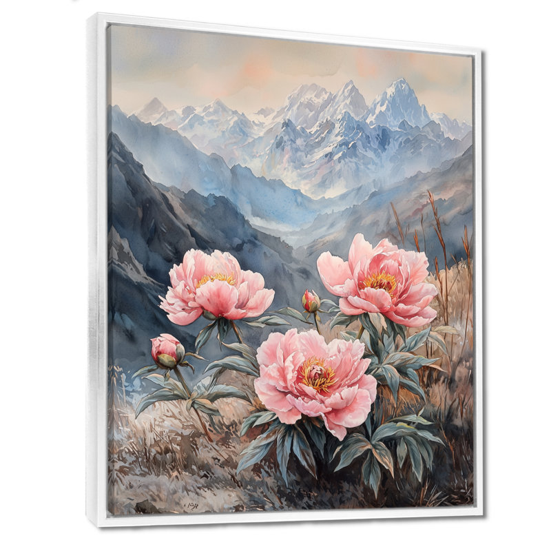Pivoines dans la vallée balayée par le vent IV - pivoines, art mural, H 32 po x l 16 po, Reproduction avec cadre flottant