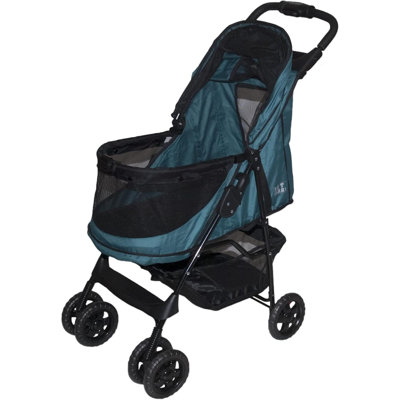 No-Zip Happy Trails Pet Stroller For Cats/Dogs, Zipperless Entry, Easy Fold With Removable Liner, Safety Tether, Storage Basket + Cup Holder, 3 Colors