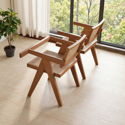 Chaise de salle à manger moderne en rotin de style Mid-Century - ensemble de deux