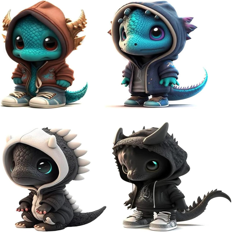 4 pièces de figurines de dessin de dragon mignon
