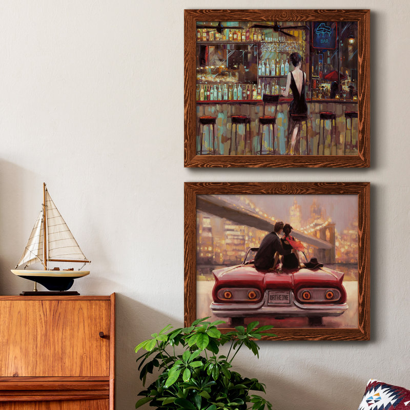 Elegant In Black - Ensemble de 2 peintures sur toile encadrées, Cadre en érable, H 20 po x l 34 po x P 1,5 po