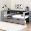 Lit plateforme en bois avec tablettes de rangement, tiroirs, station de charge et tête de lit tapissier-738165872-738165879