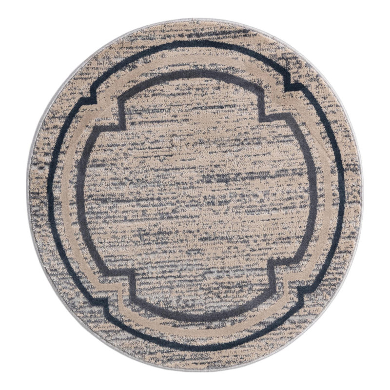 Tapis beige à rayures Vallelunga, Rond 3 pi