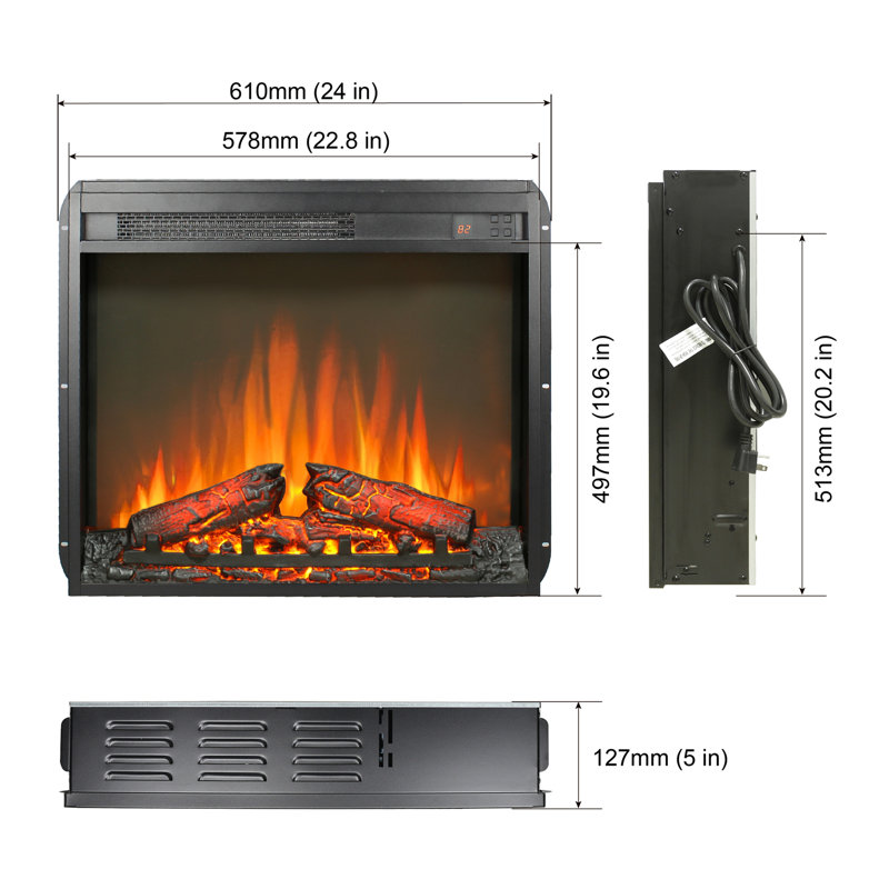 23" Slimline Electric Fireplace Insert with Log Set, Realistic Flame & Remote Timer
