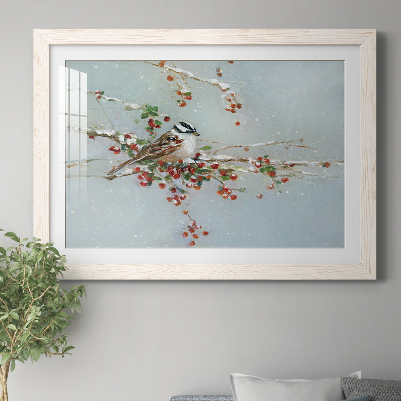 Woodpecker in Winter - Reproduction encadrée sur papier, H 37,5 po x l 27,5 po x P 1,5 po, Papier encadré blanc