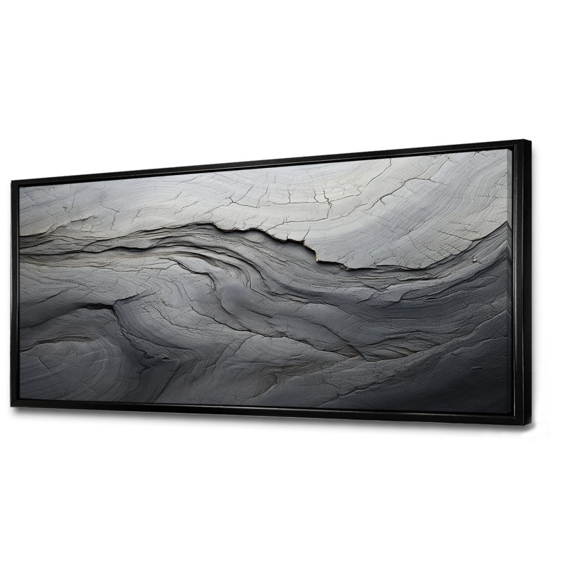 «Gray and White Stone River III - Abstract», reproduction d'art murale, Cadre flottant noir, H 28 po x l 60 po x P 1,5 po