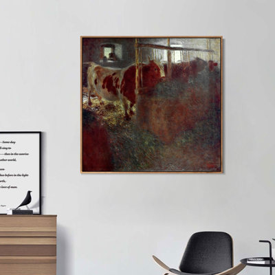 Framed Canvas Giclee Print Series#83 by Gustav Klimt Wall Art for Living Room Home Office Decorations(Wood Colour Slim Frame,16"x16")