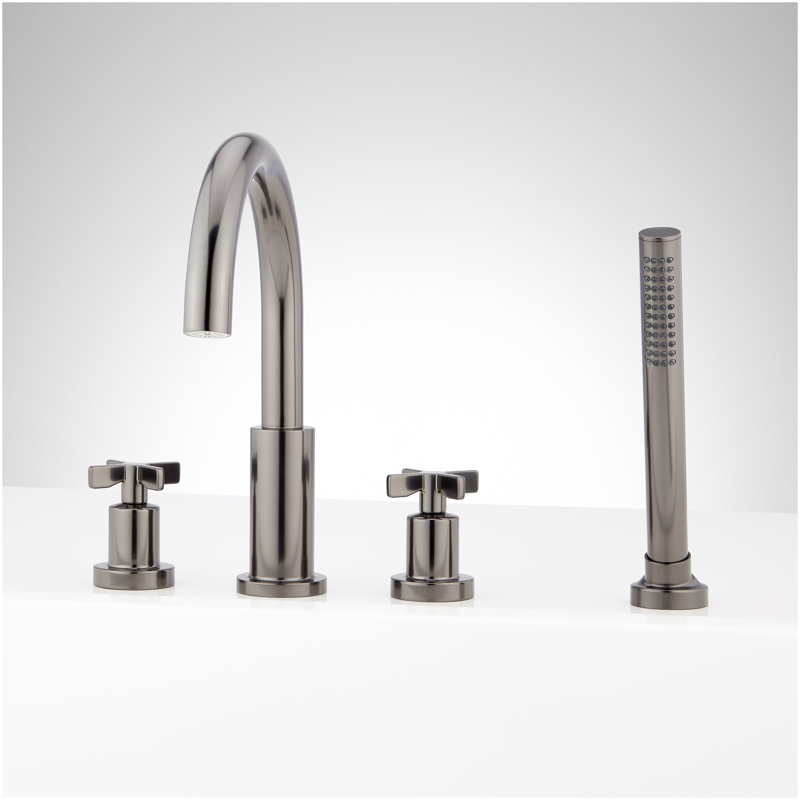 Vassor 4-Hole Roman Tub Faucet and Hand Shower with Rough-In Valve - Gunmetal, Gunmetal