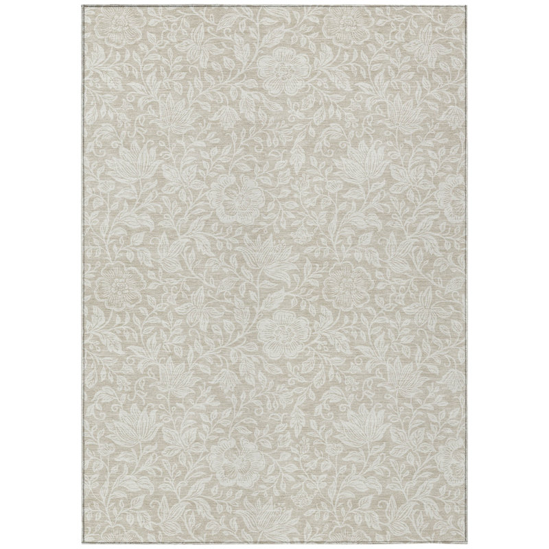 Machine Washable Indoor/Outdoor Chantille ACN2572 Floral Rug, 8' x 10', Beige