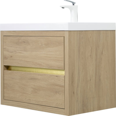 Wall-Mounted Bathroom Vanity - Sink, Floating Storage Cabinet, Stone Resin Countertop, Soft Close Drawers