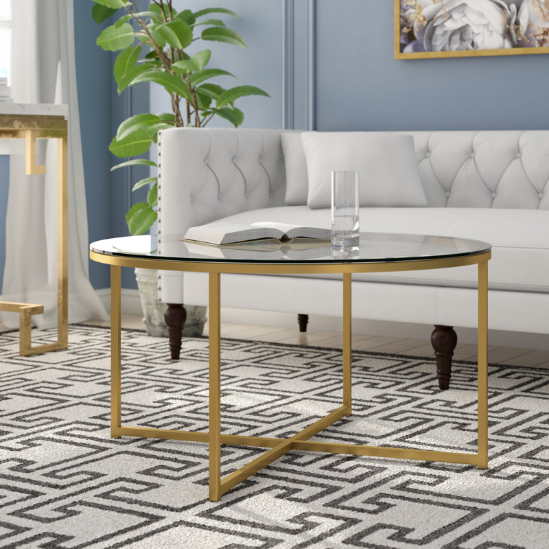 Wasser Glass Top Coffee Table, Gold