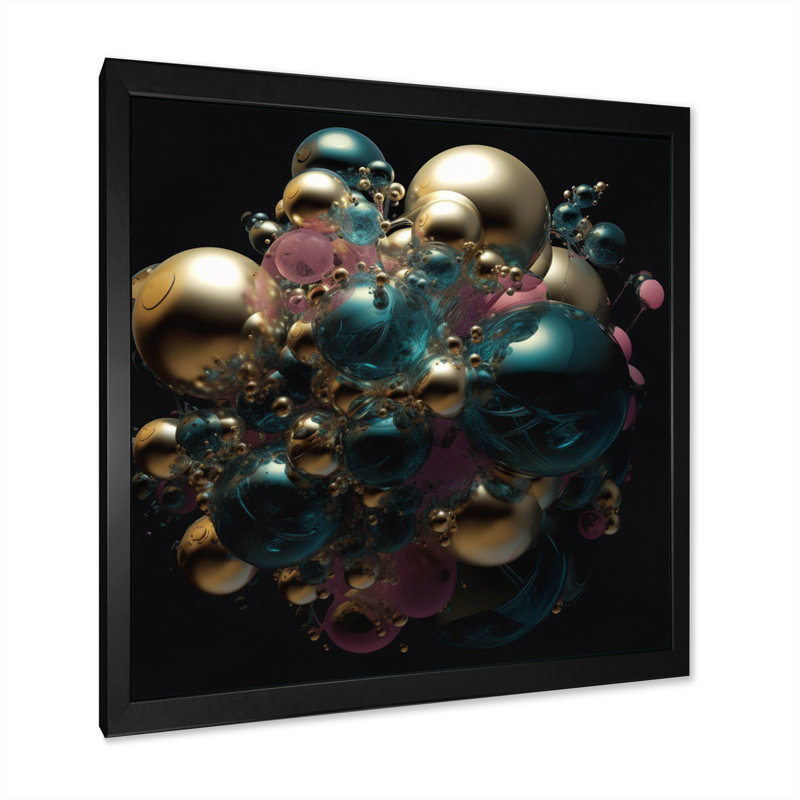 Mélange harmonieux bleu et or, Toile encadrée noire à coins fermés, H 16 po x l 16 po x P 1 po