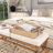 Brown Wood Floral Living Room Decor Tray with Tile Patterns, Set of 2 23", 19"W