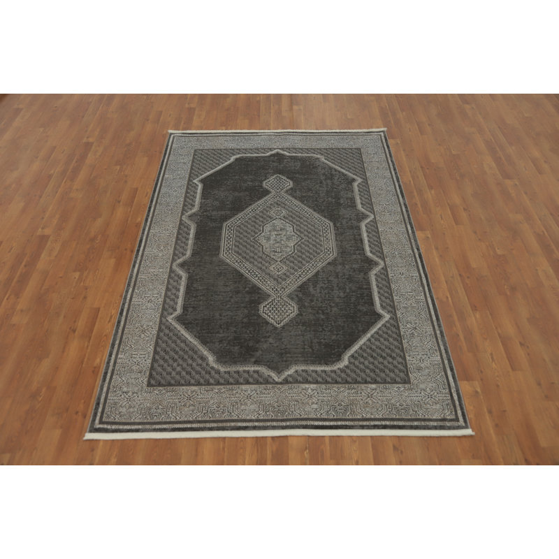 Tapis gris élégant avec motif géométrique 5 x 7