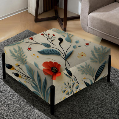Green And Yellow Retro Bouquet Revival - Eclectic Large Square Ottoman