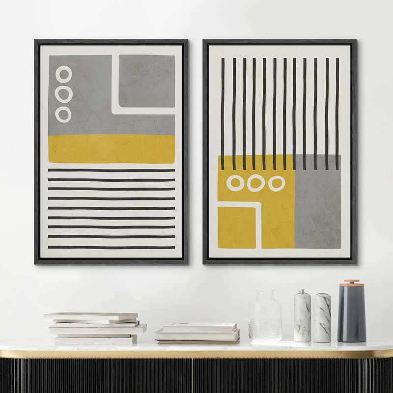 «Mid-Century Boho Style Grey Polygon», 2 pièces, Noir, H 36 po x l 24 po