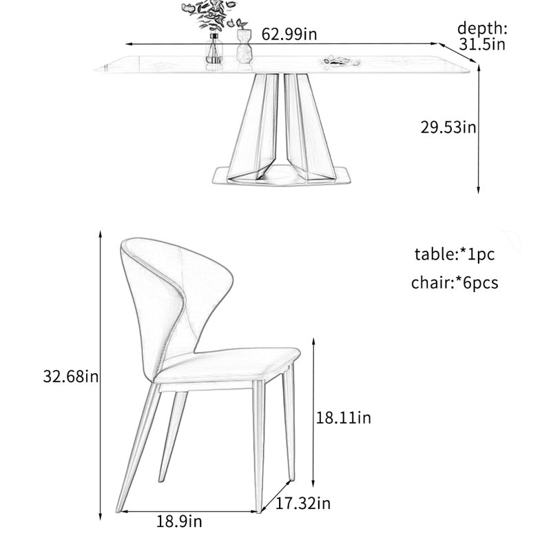 Stylish Durable Dining Table Sets., 29.53"H x 62.99"L x 31.5"W