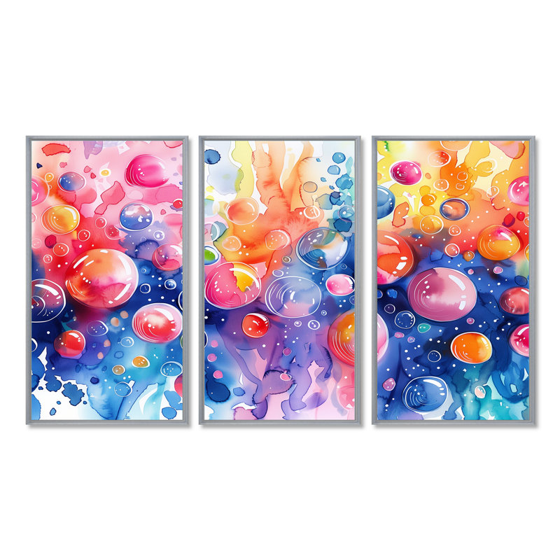 Ensemble de salon art mural aquariums roses et bleus II, Toile argentée avec cadre flottant, H 40 po x l 60 po x P 1 po
