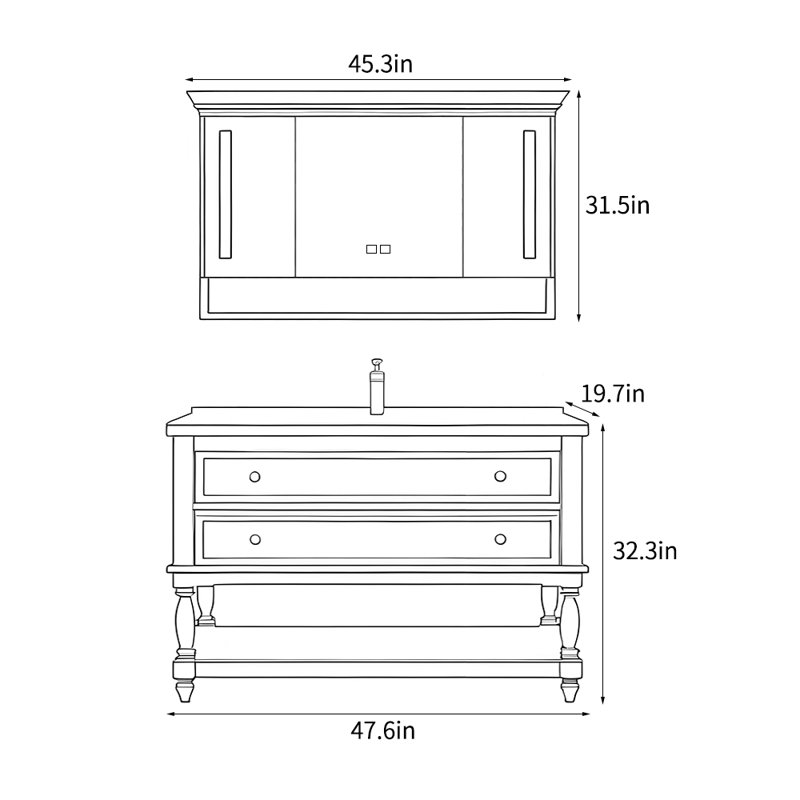 American style vintage bathroom cabinet, Black