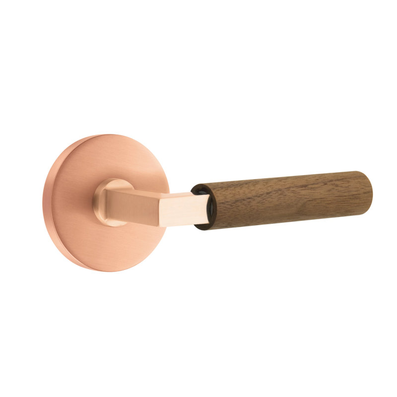 Ensemble de leviers de passage Emtek Select avec rosette à disque et tige carrée en L, poignée en noyer foncé, Gauche