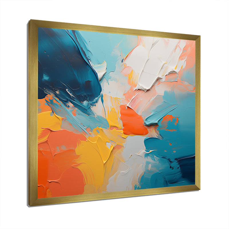 «Blue and Orange Paint Abstract Expression 3», art mural abstrait, H 30 po x l 30 po x P 1,5 po, Cadre doré simple