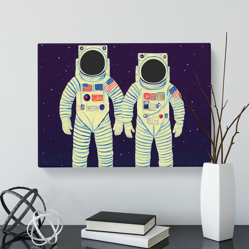 Two Retro Astronauts Vol.2 - Wrapped Canvas Print, 35cm H x 50cm W x 3cm D