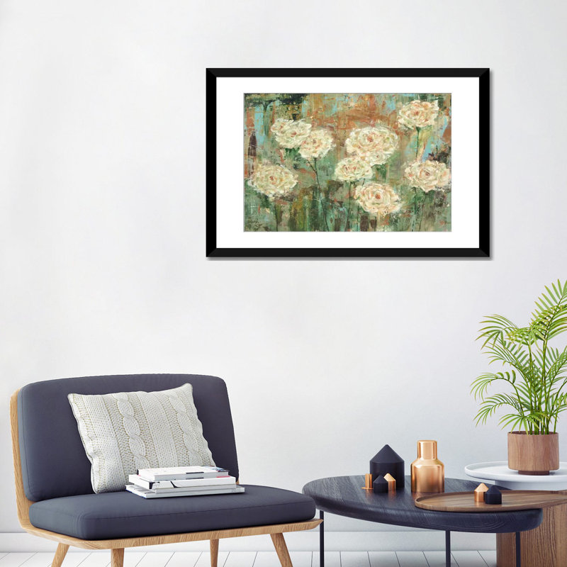 «White Roses», reproduction sur toile, Papier d'art encadré noir, Blanc, H 24 po x l 32 po x P 1 po
