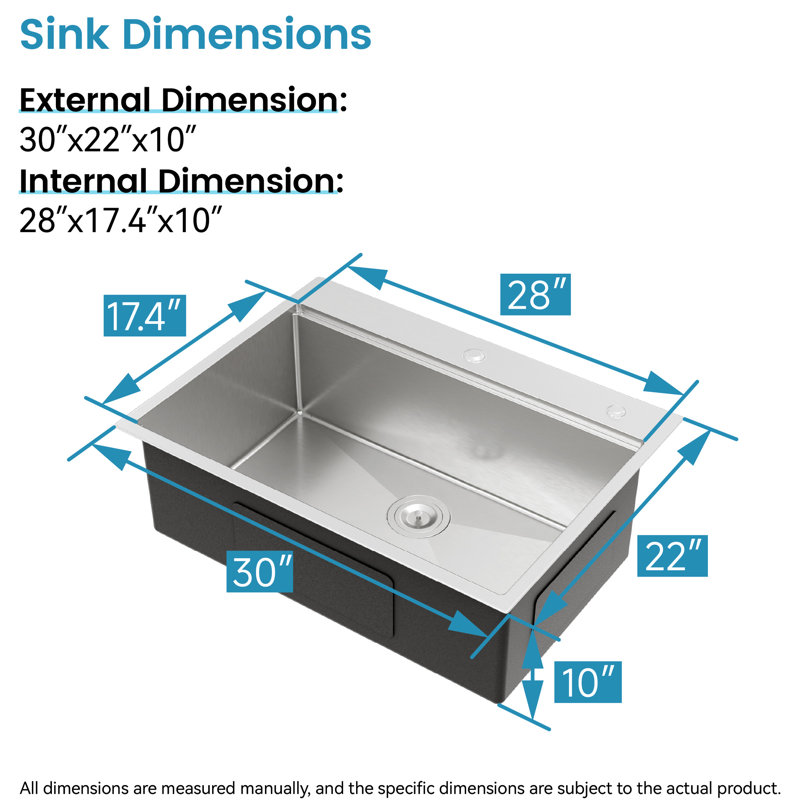 Stainless Steel Kitchen Sink 30"x22", Single Bowl Overmount, Captivating Brushed Finish, With Cutting Board, Colander, And Surface 304 Sink, Stylish Easy