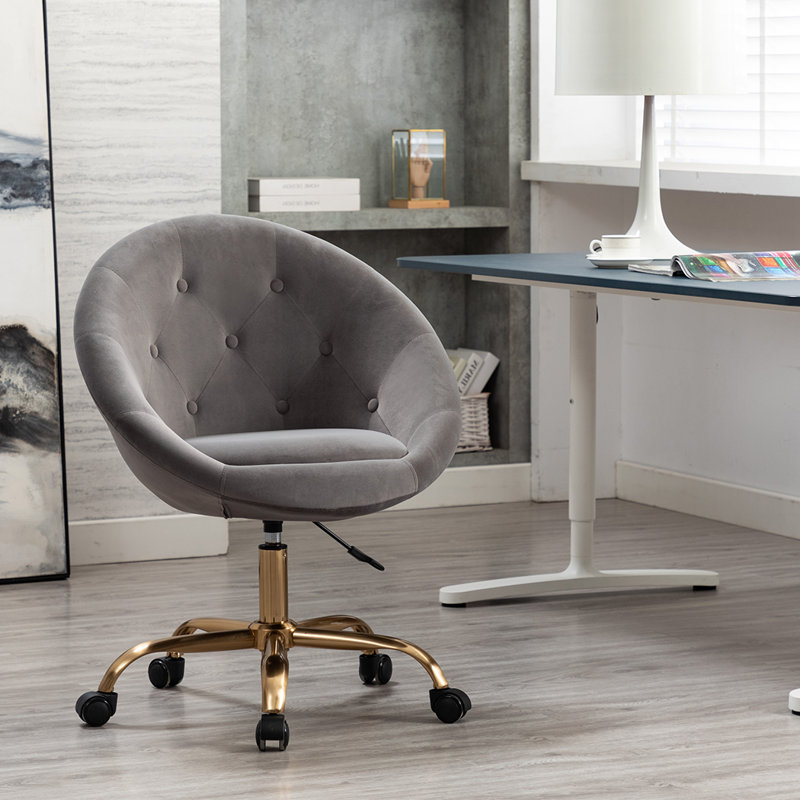 Ergonomic Velvet Upholstered Bucket Design Adjustable Height Swivel Task Chair, Gray