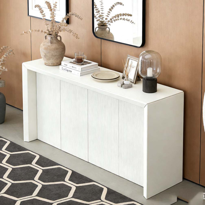 Table d'entrée simple en placage de bois avec design ondulé, Beige