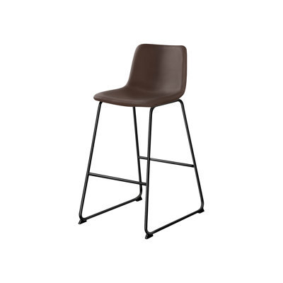 Modern Office Desk Chair In Brown Leather Look And Black Metal Frame Standing With Soft Seat Support
