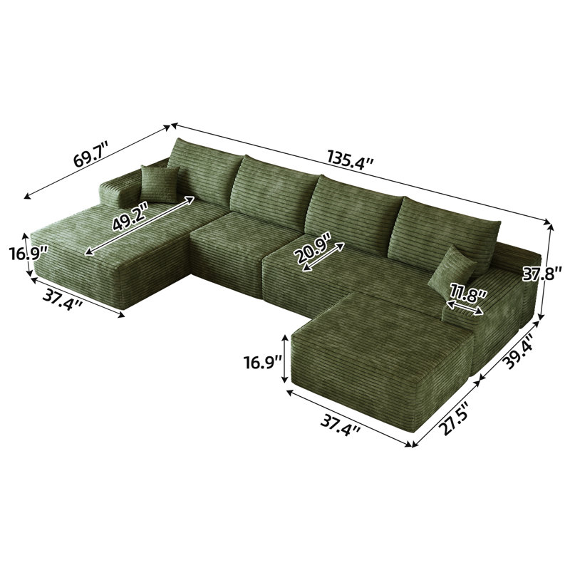 Cloud Sectional Sofa, 37.8" H x 135" W x 69.7" D
