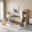 Lit plateforme en bois avec 6 tiroirs, tablettes, bureau et garde-robe-461605939