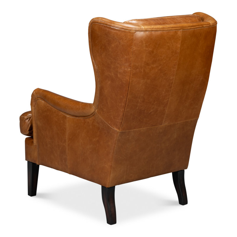 Elite Wingback Chair, Brown Genuine Leather