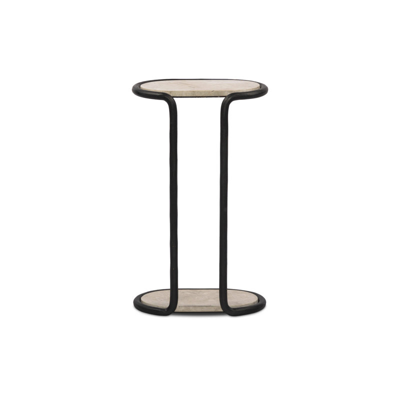 NICCOLA Marble End Table, Lunar Marble, Hammered Gunmetal