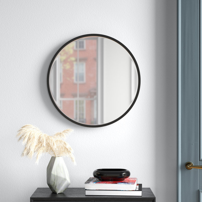 Bali Round Metal Modern Wall Mirror, 24" x 24", Dark Gray