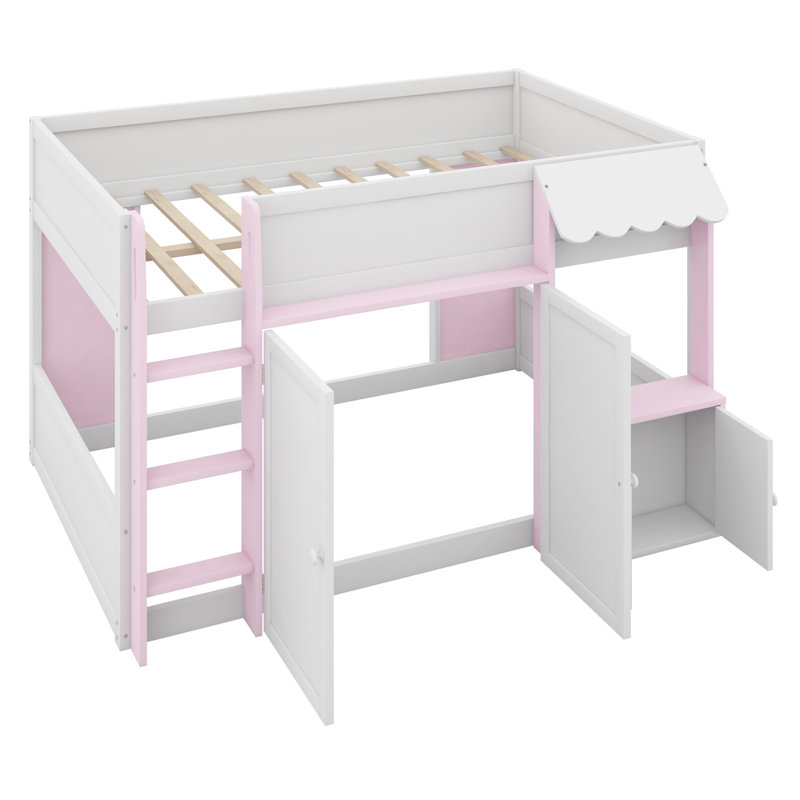 Lit Modern House avec rangement, Blanc + rose