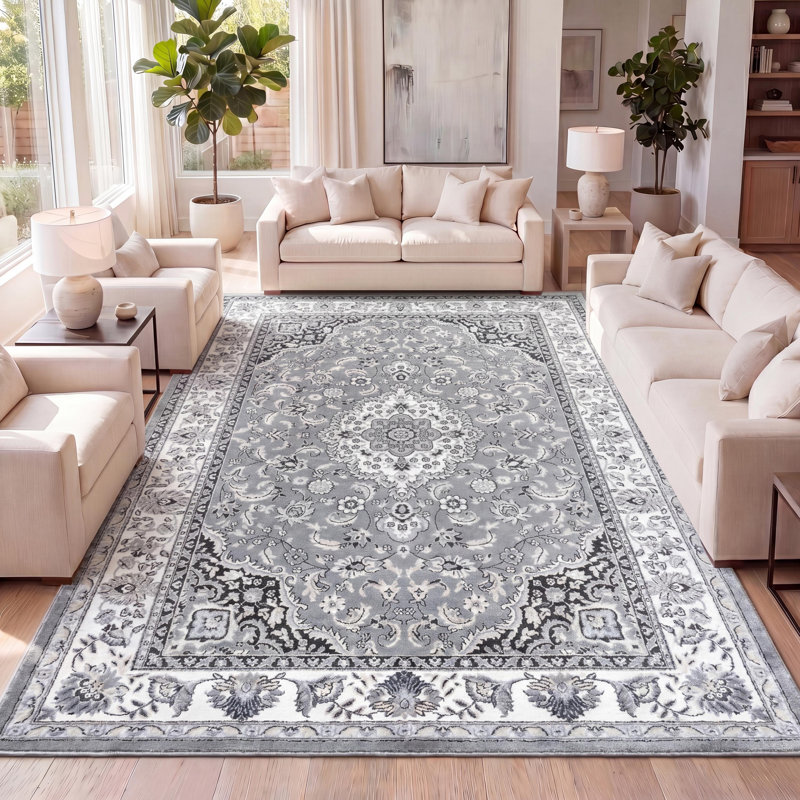 Arignote Modern Persian Floral Gray/Cream Rug, Rectangle 7'8" x 10'