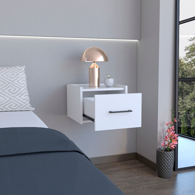 Table de chevet flottante, conception peu encombrante avec tiroir pratique et surface, Blanc