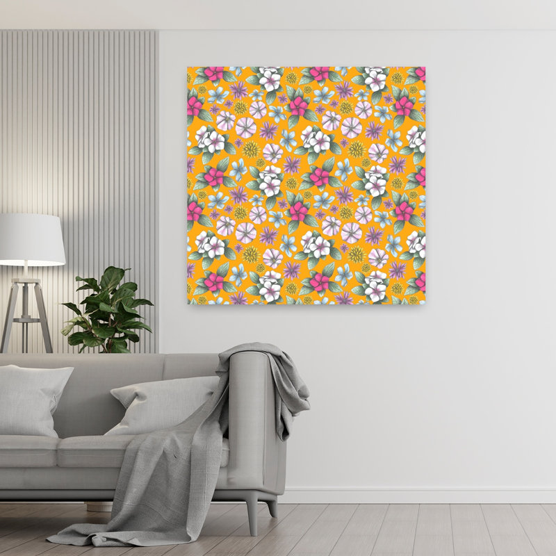 Art contemporain, art floral rétro, H 48 po x l 48 po