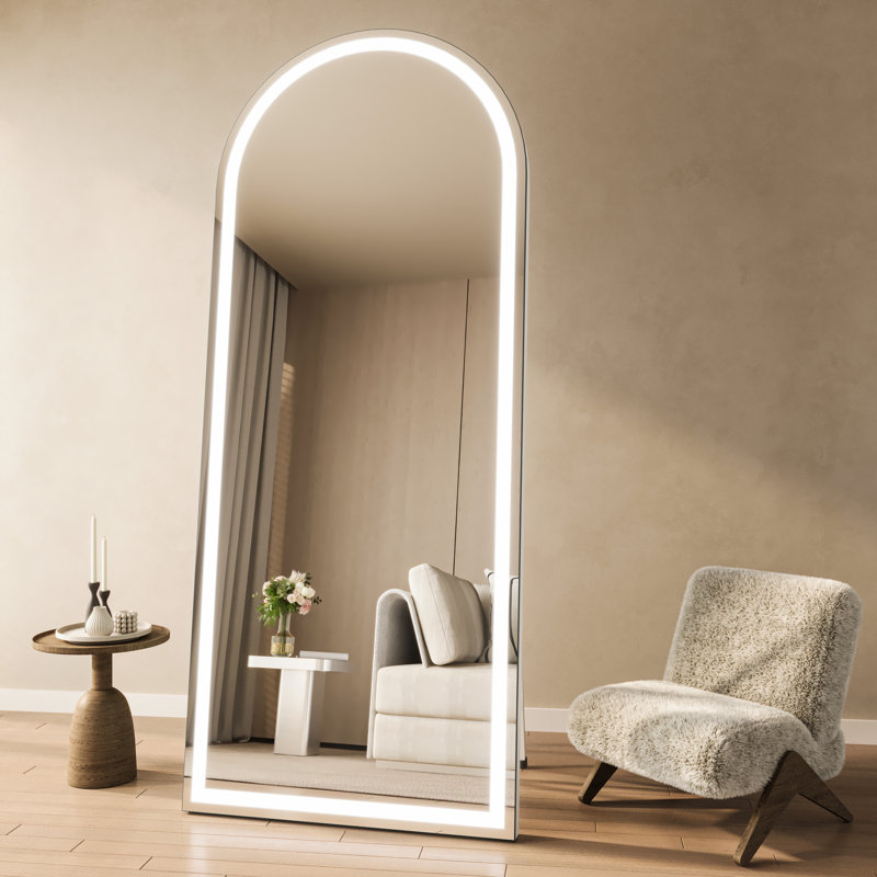 Phaih Arch Modern & Contemporary Lighted Full-Length Mirror with Tempered Glass & 3-Year Warranty, White, 80.7" x 33.5"